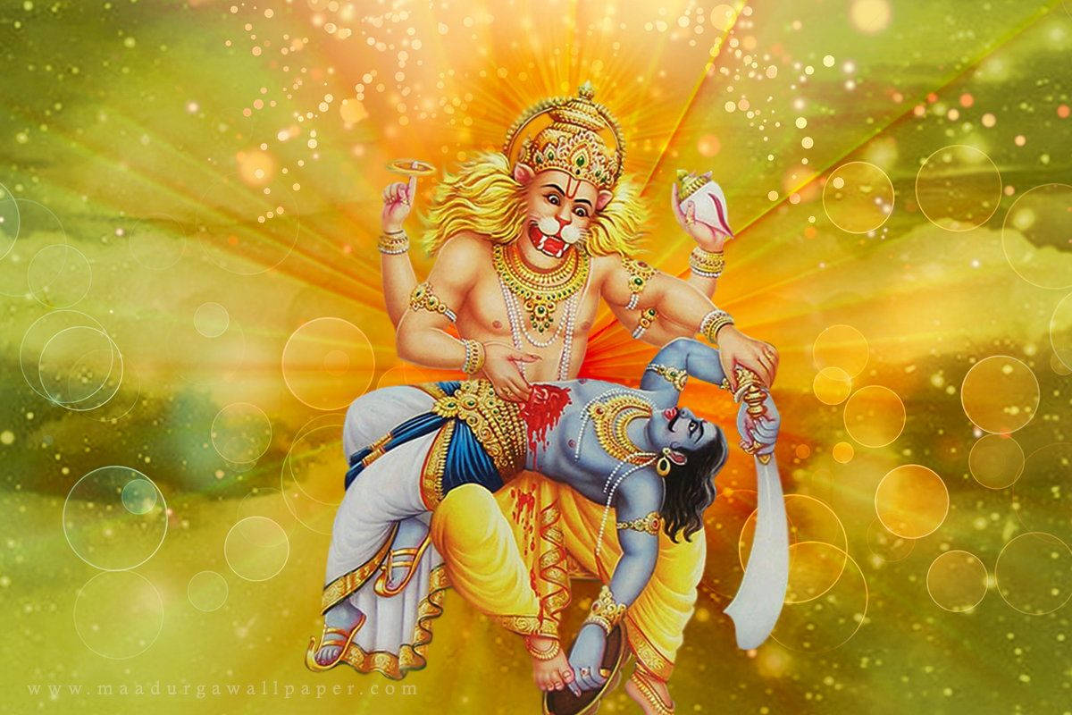 Lord Narasimha Radiant Floral Background