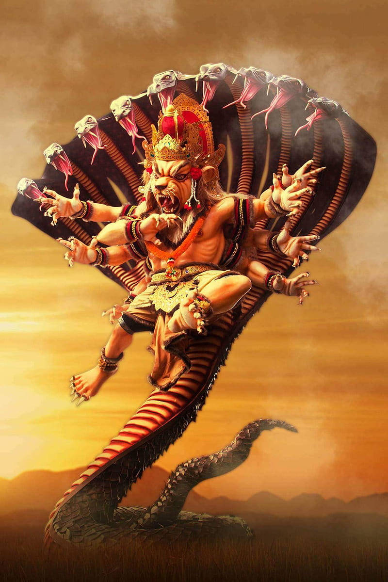 Lord Narasimha Snake Heads Background