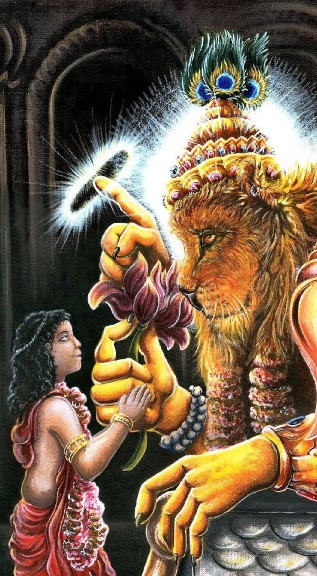 Lord Narasimha With A Child Background