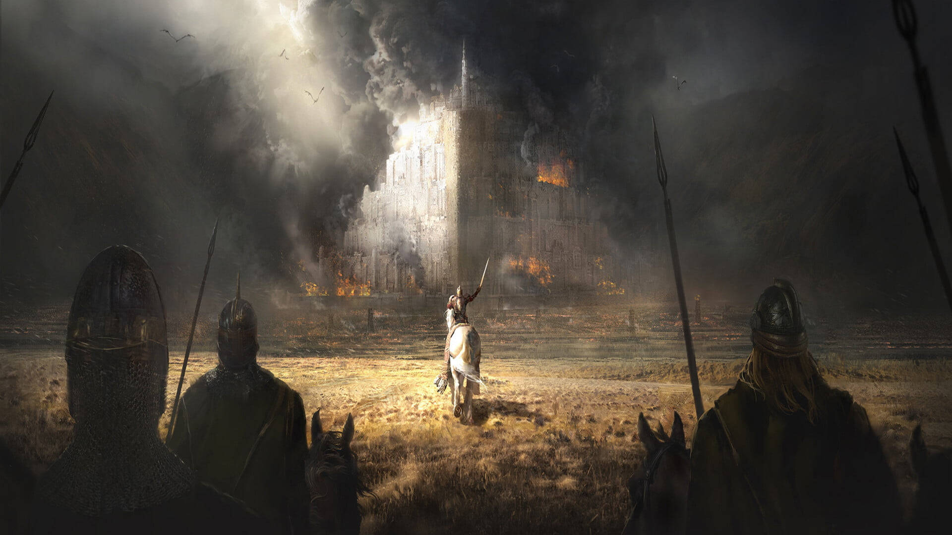 Lord Of The Rings Landscape Castle On Fire Background