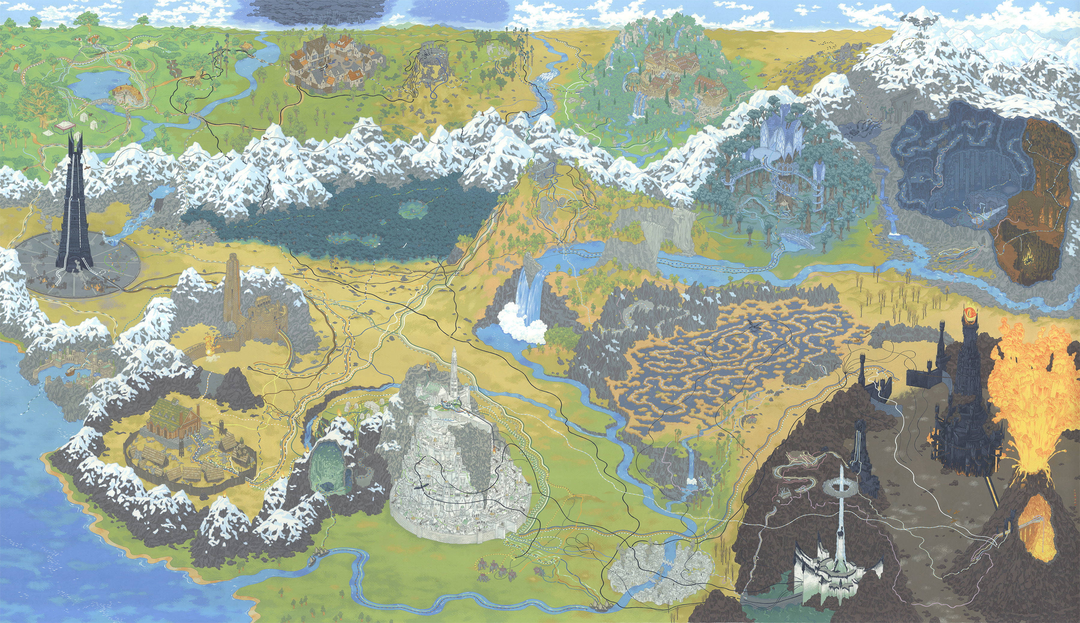 Lord Of The Rings Landscape Colorful Map Background