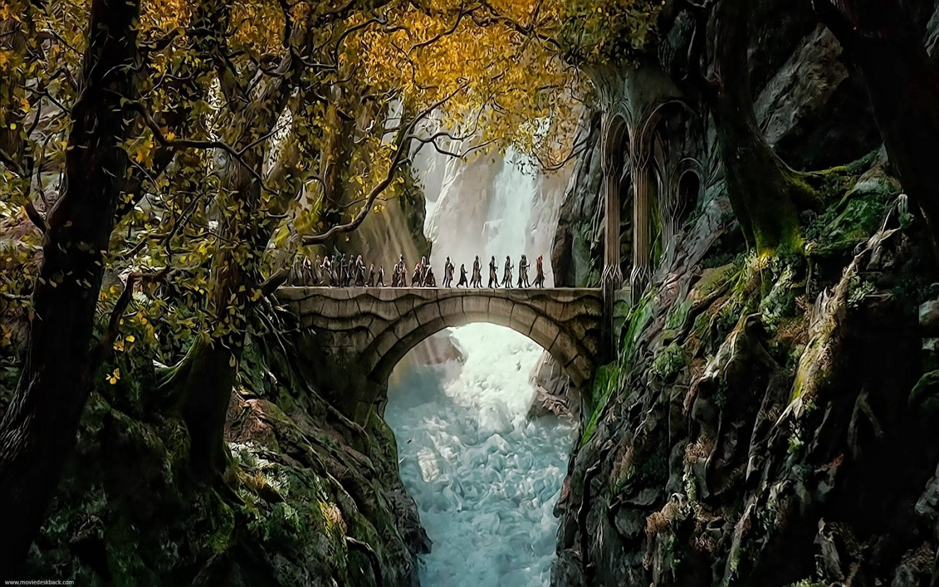 Lord Of The Rings Landscape Crossing The Bridge Background