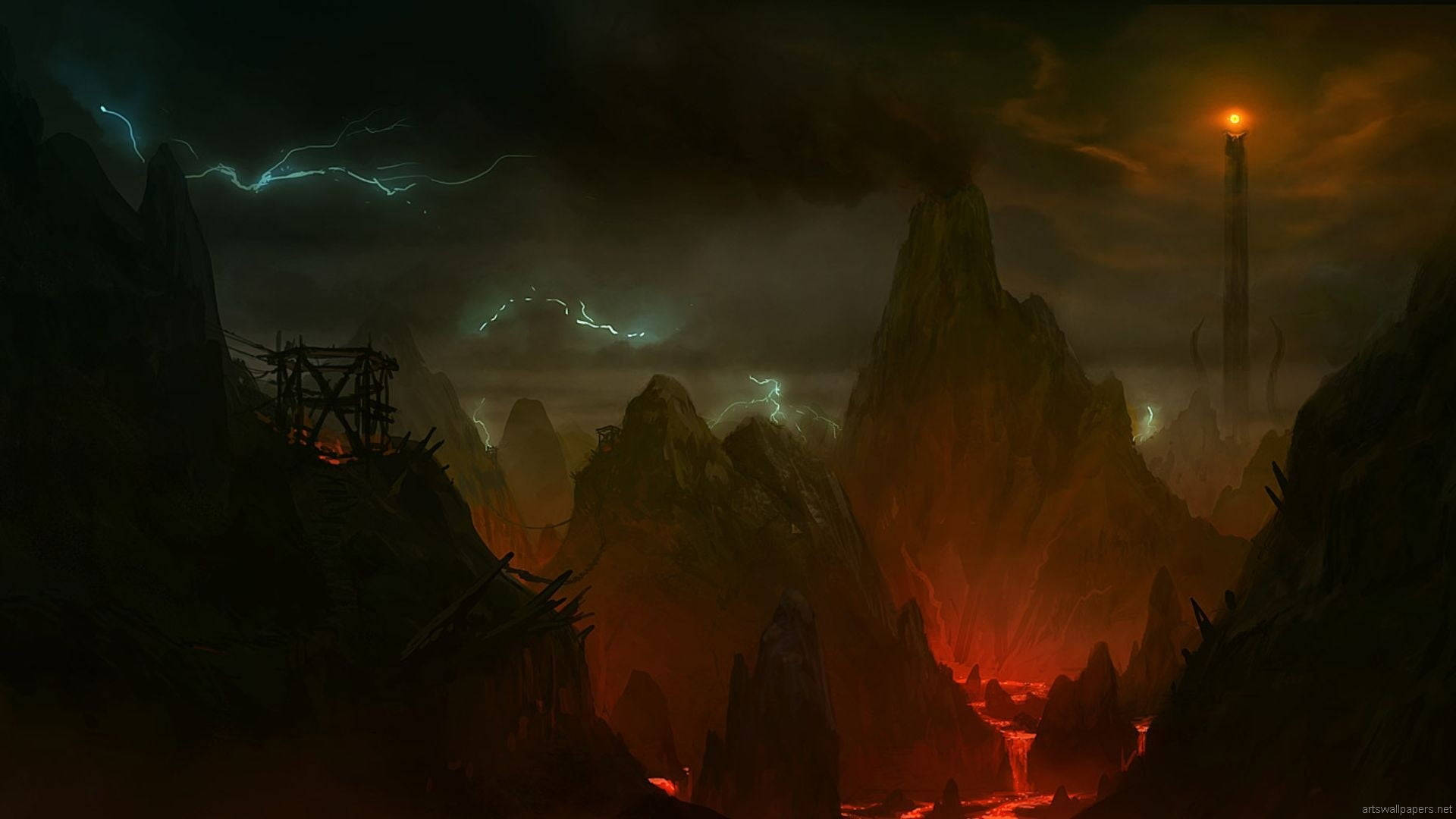 Lord Of The Rings Landscape Lightning Background