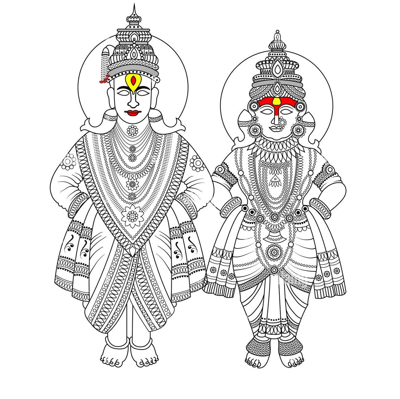 Lord Pandurang And Rukmini Vector Illustration