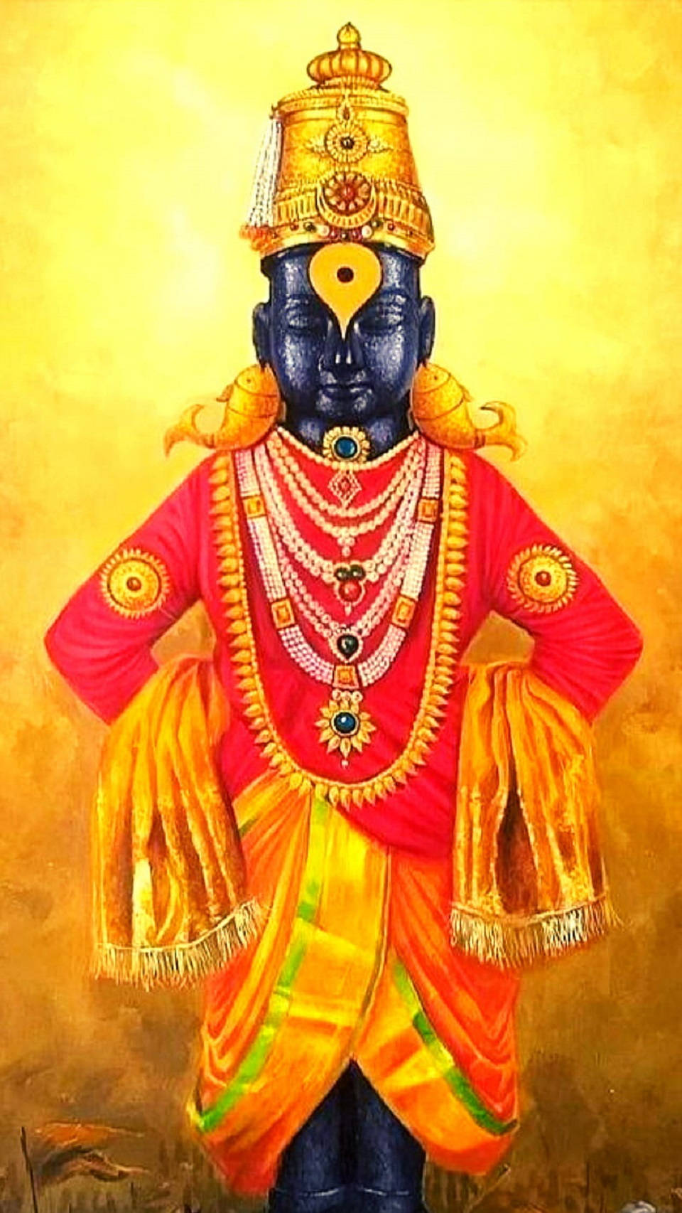 Lord Pandurang Statue In Red And Gold Garments