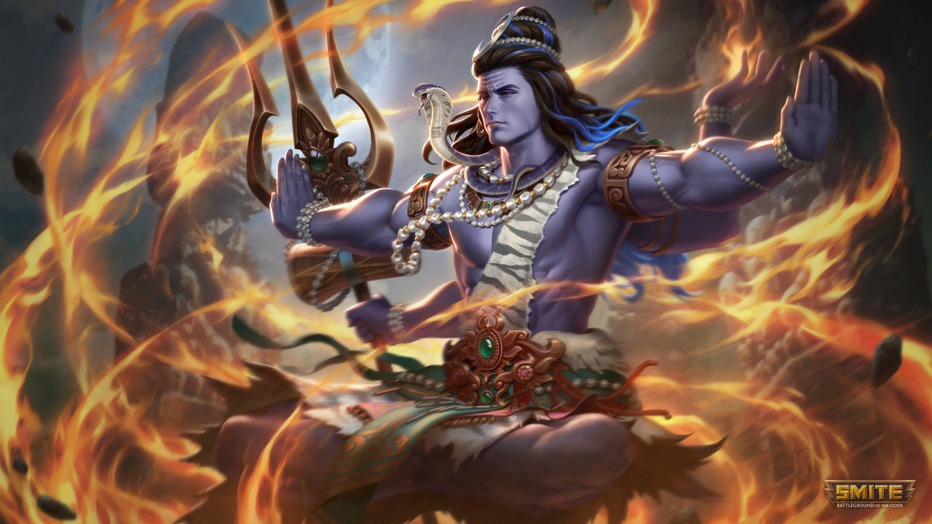 Lord Shiva 4k Surrounded By Flames Background