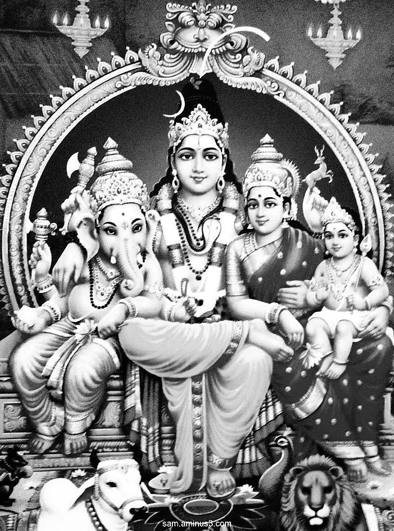 Lord Shiva Family Greyscale Art