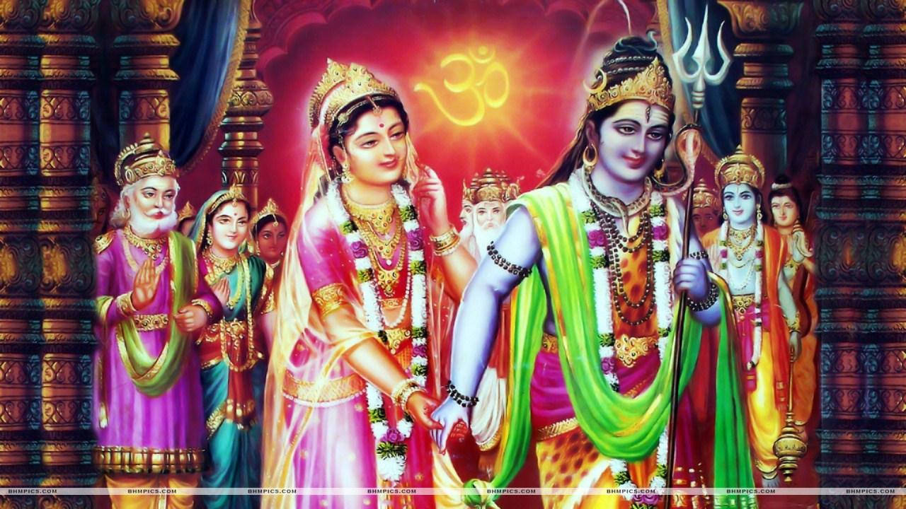 Lord Shiva Family In Colourful Dresses Background
