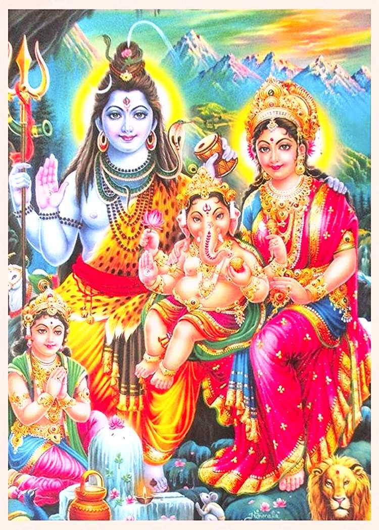 Lord Shiva Family In Festive Outfits Background