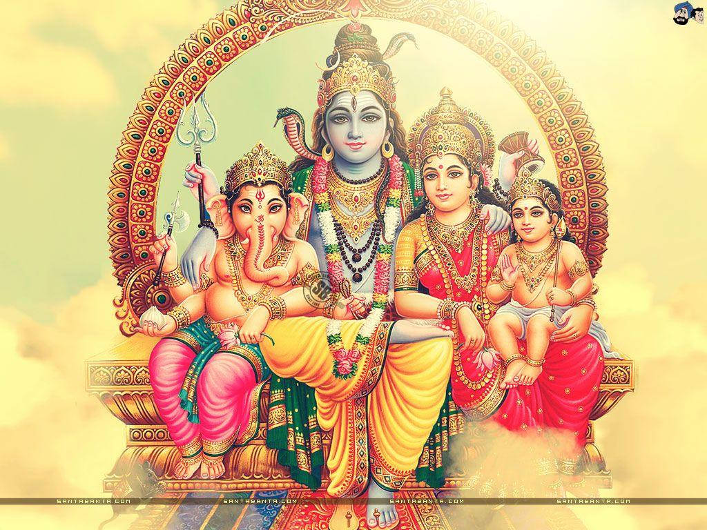 Lord Shiva Family On Clouds Background