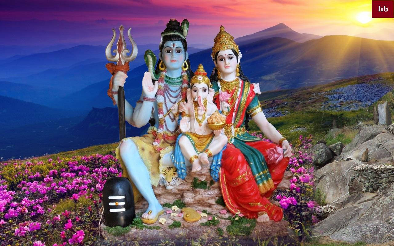 Lord Shiva Family On Flower Field