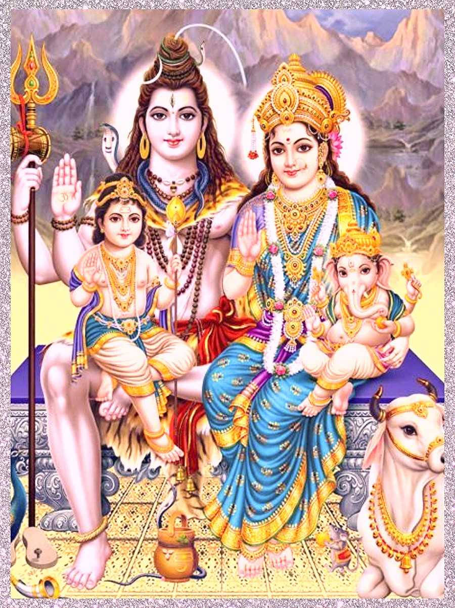 Lord Shiva Family On Mountain Background