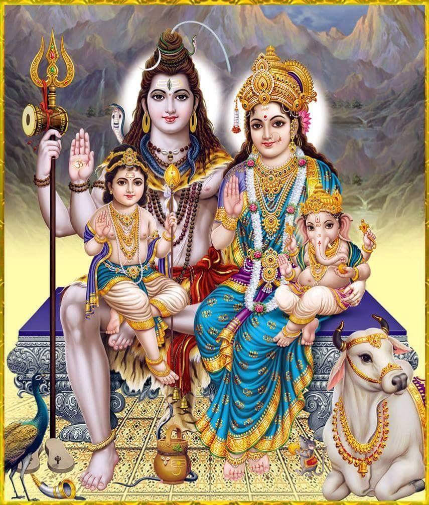 Lord Shiva Family On Ornate Throne Background