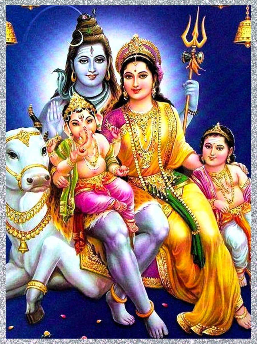 Lord Shiva Family Riding A Cow Background