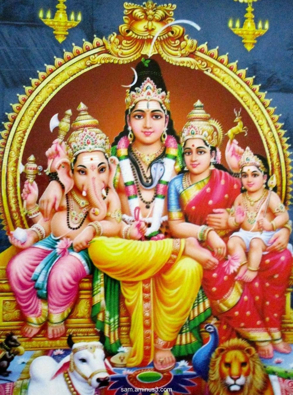 Lord Shiva Family With Golden Arc Background