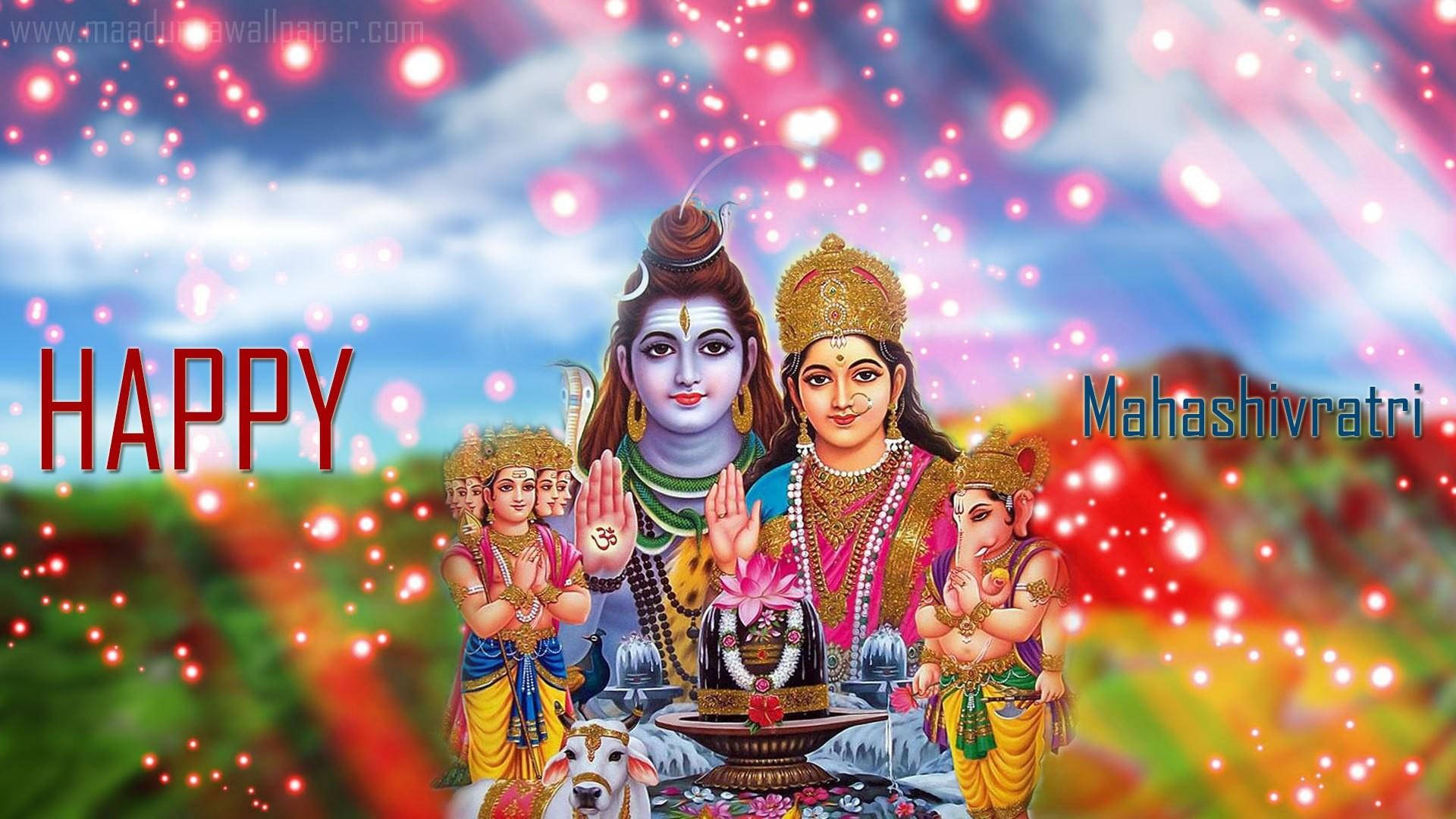 Lord Shiva Family With Red Orbs