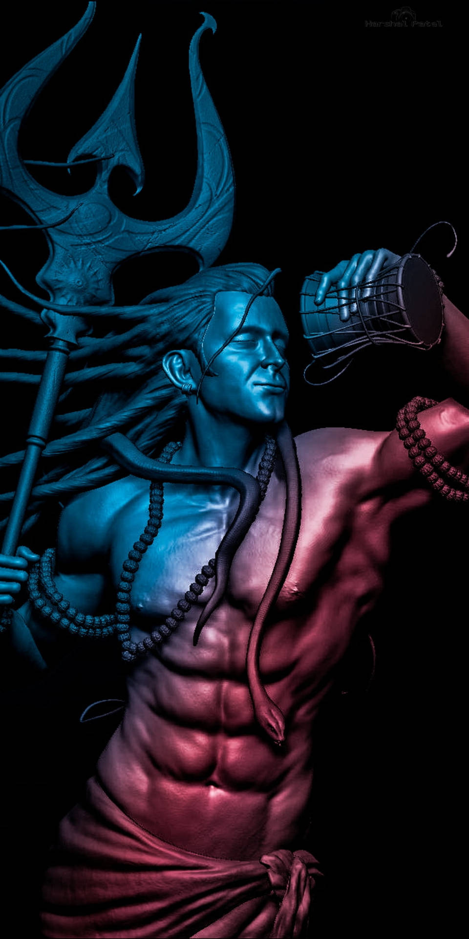 Lord Shiva Mobile Blue And Red Torso Background