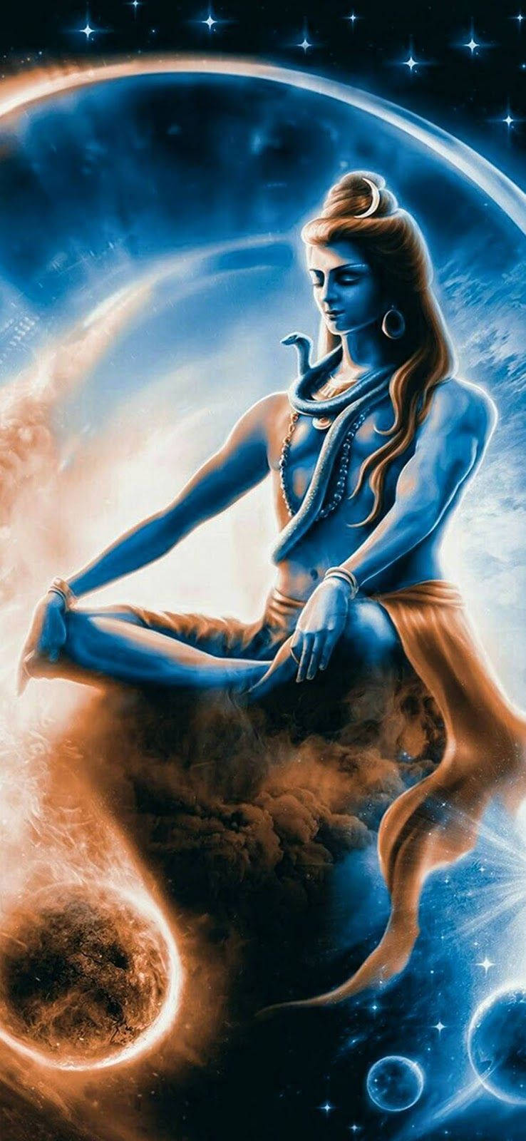 Lord Shiva Mobile Meditating In Space Background