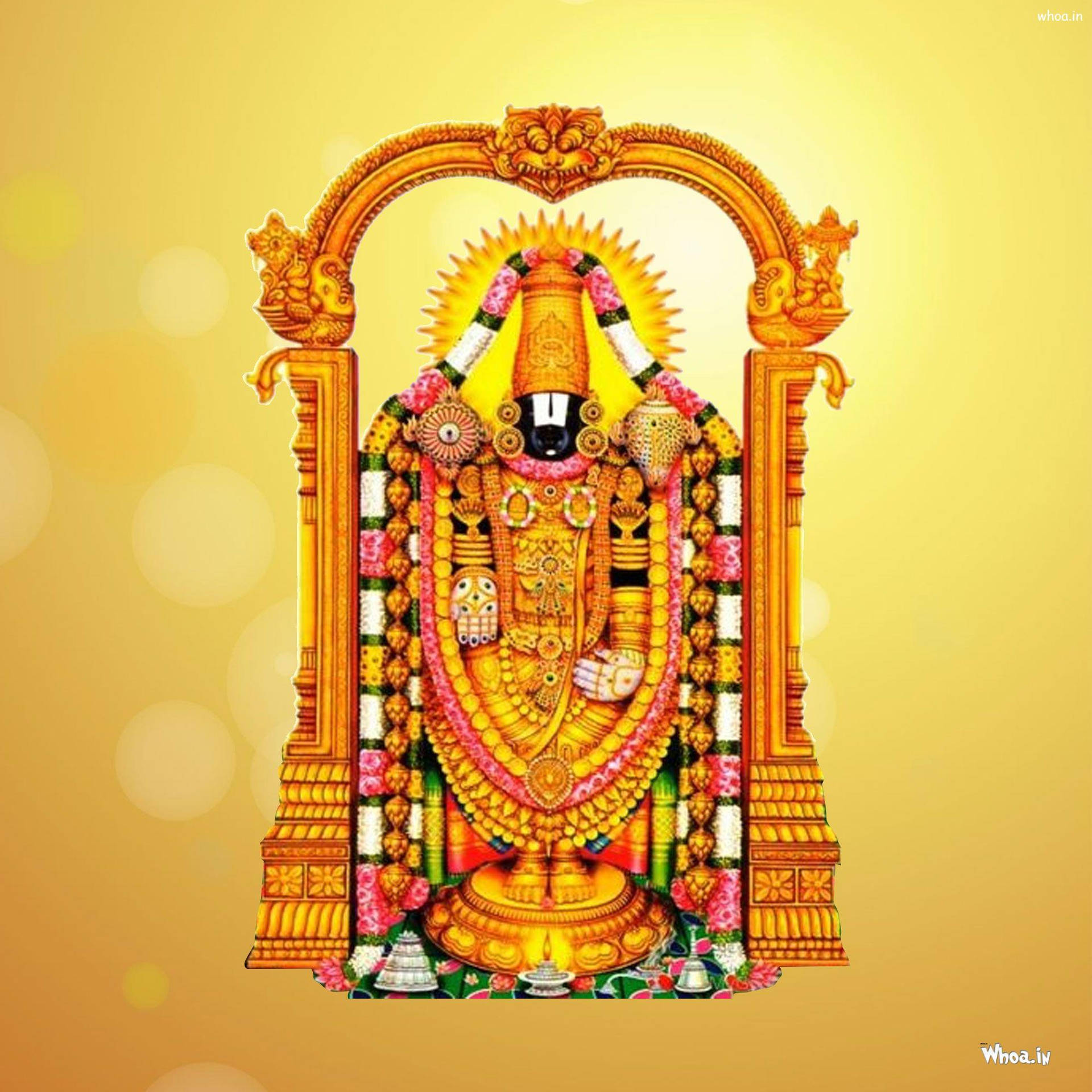 Lord Venkateswara 4k Over Yellow Background