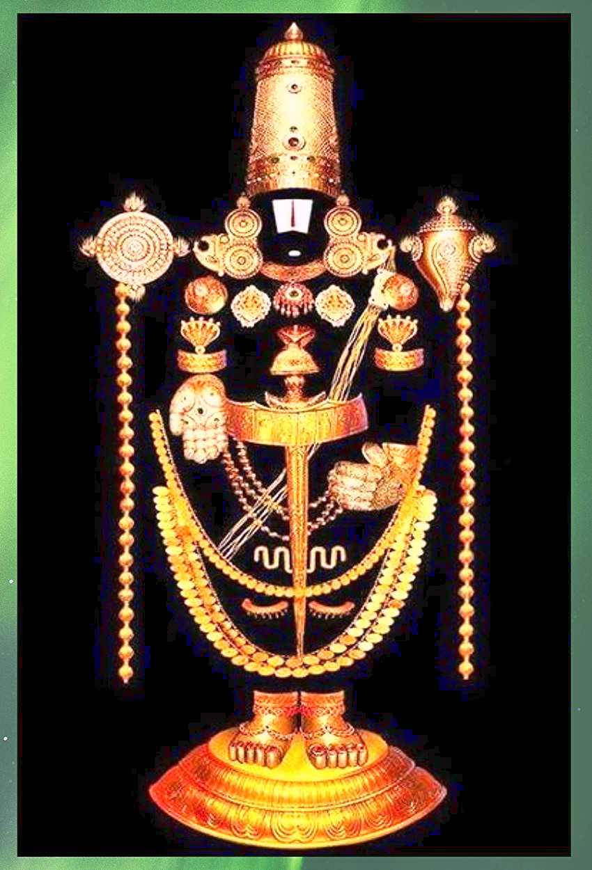 Lord Venkateswara On Black With Green Frame Background