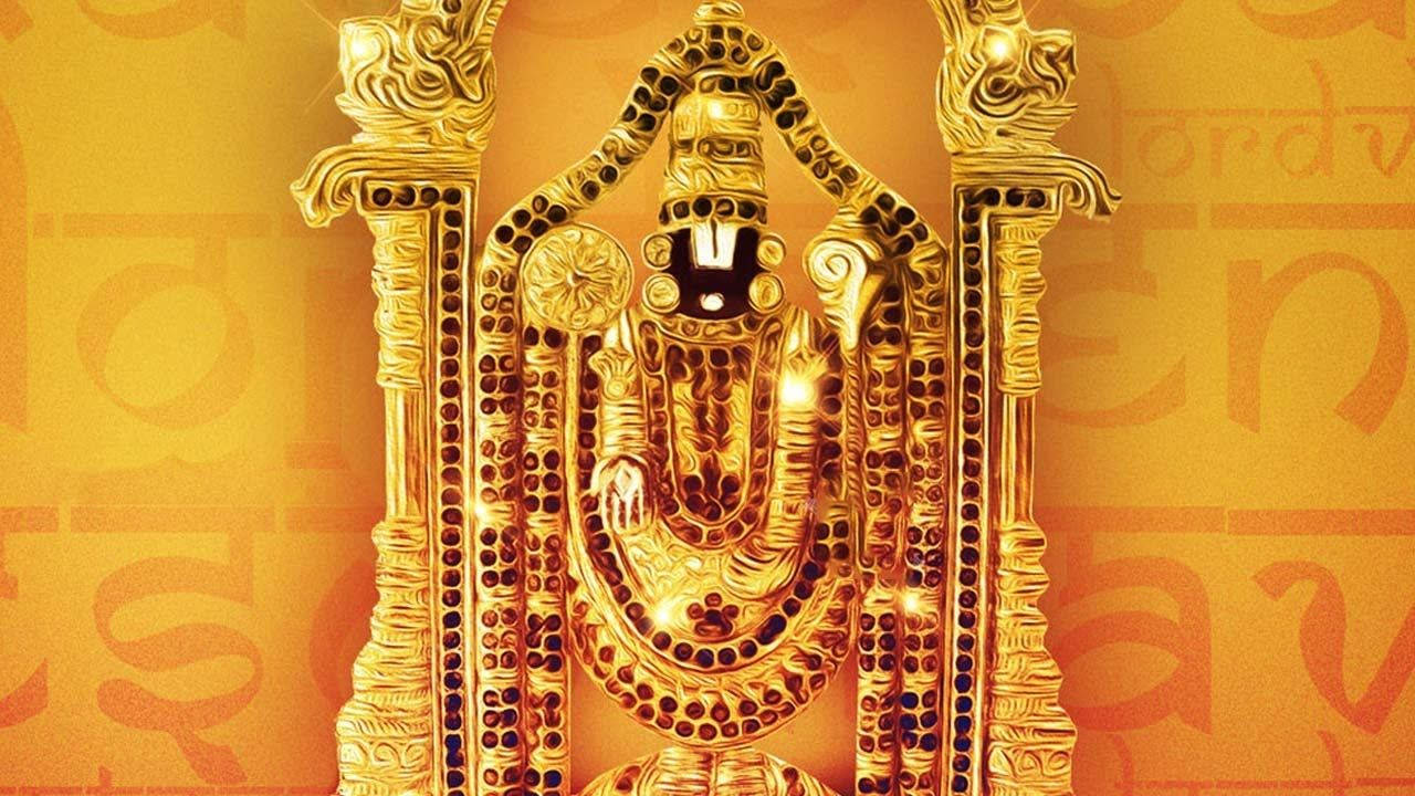 Lord Venkateswara On Gold Patterns Background