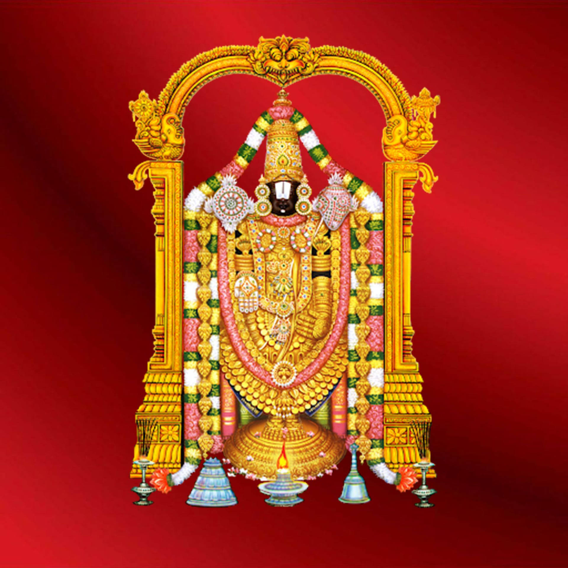 Lord Venkateswara On Red Gradient Background