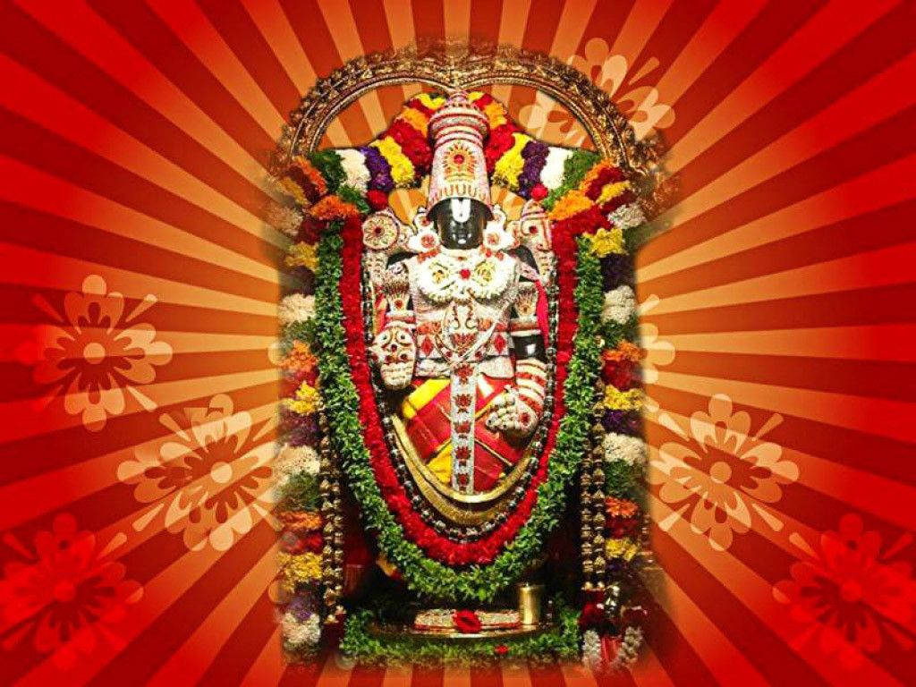 Lord Venkateswara Spinning Background With Flowers Background