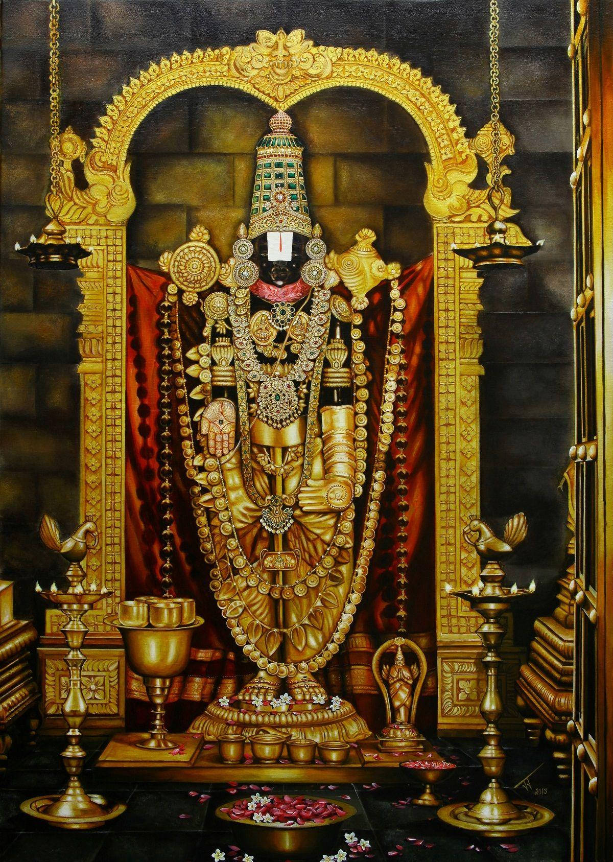 Lord Venkateswara Statue In Gold Background