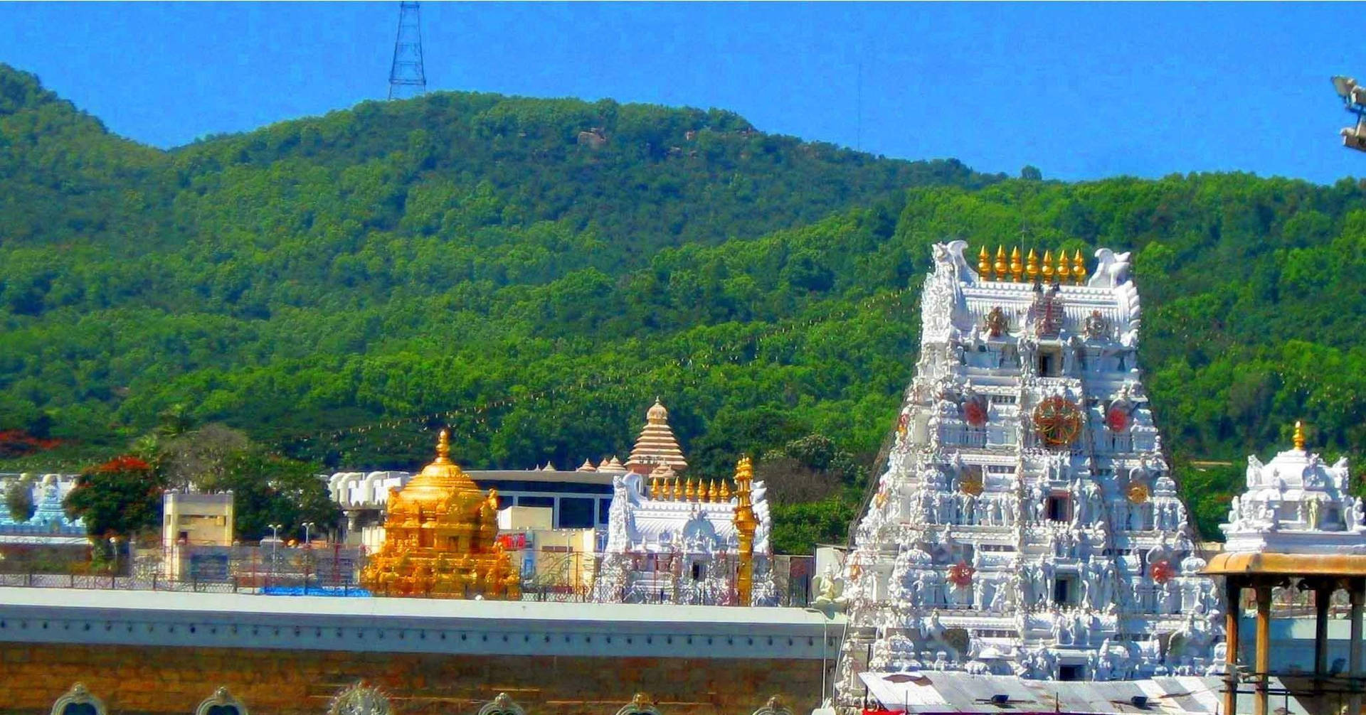 Lord Venkateswara Temple With Mountain Background