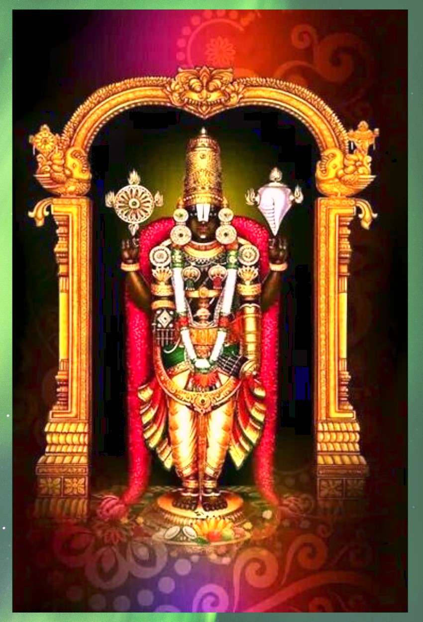 Lord Venkateswara With Red Patterns Background