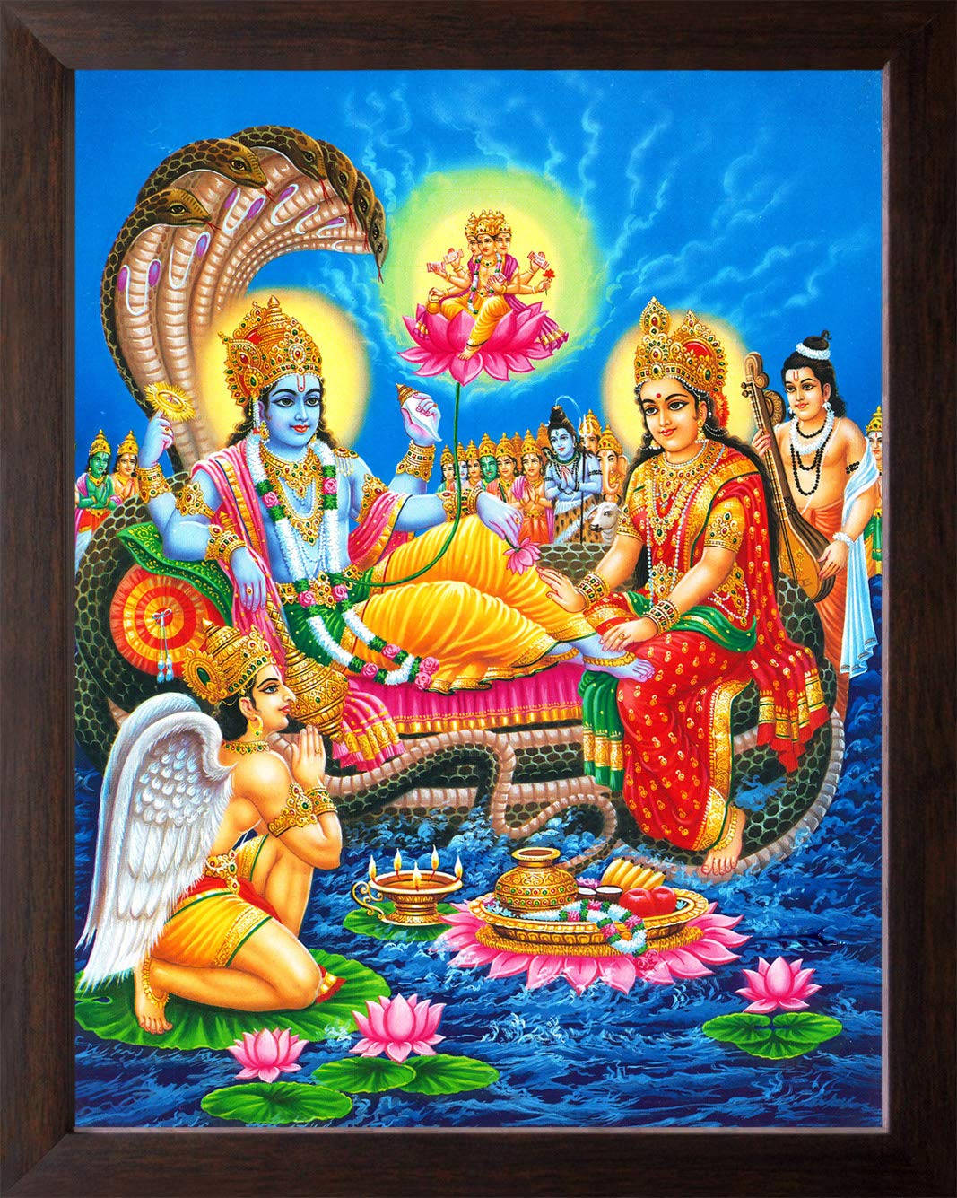 Lord Vishnu Adorned By Goddess And Angel Background