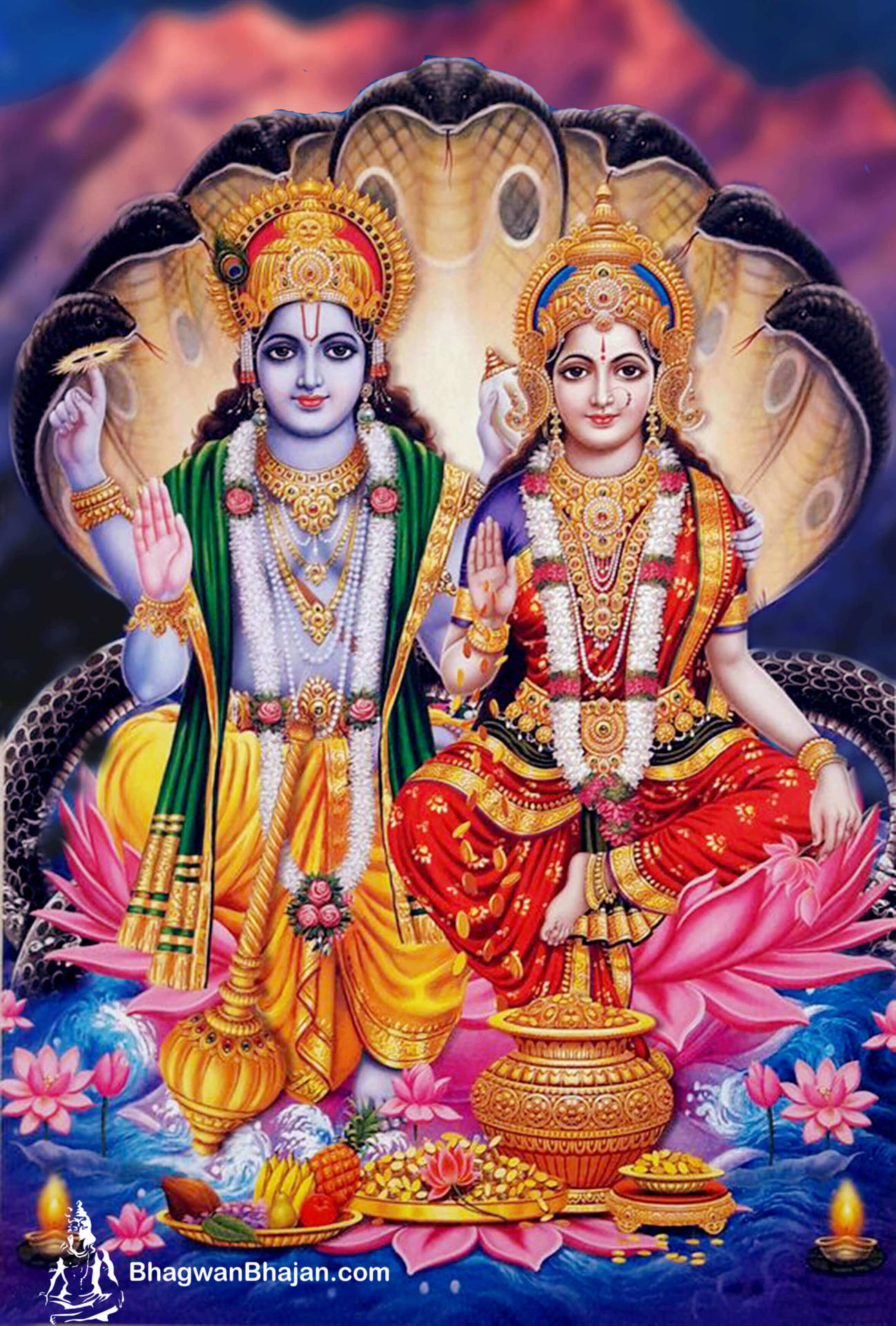 Lord Vishnu And Lakshmi On A Lotus