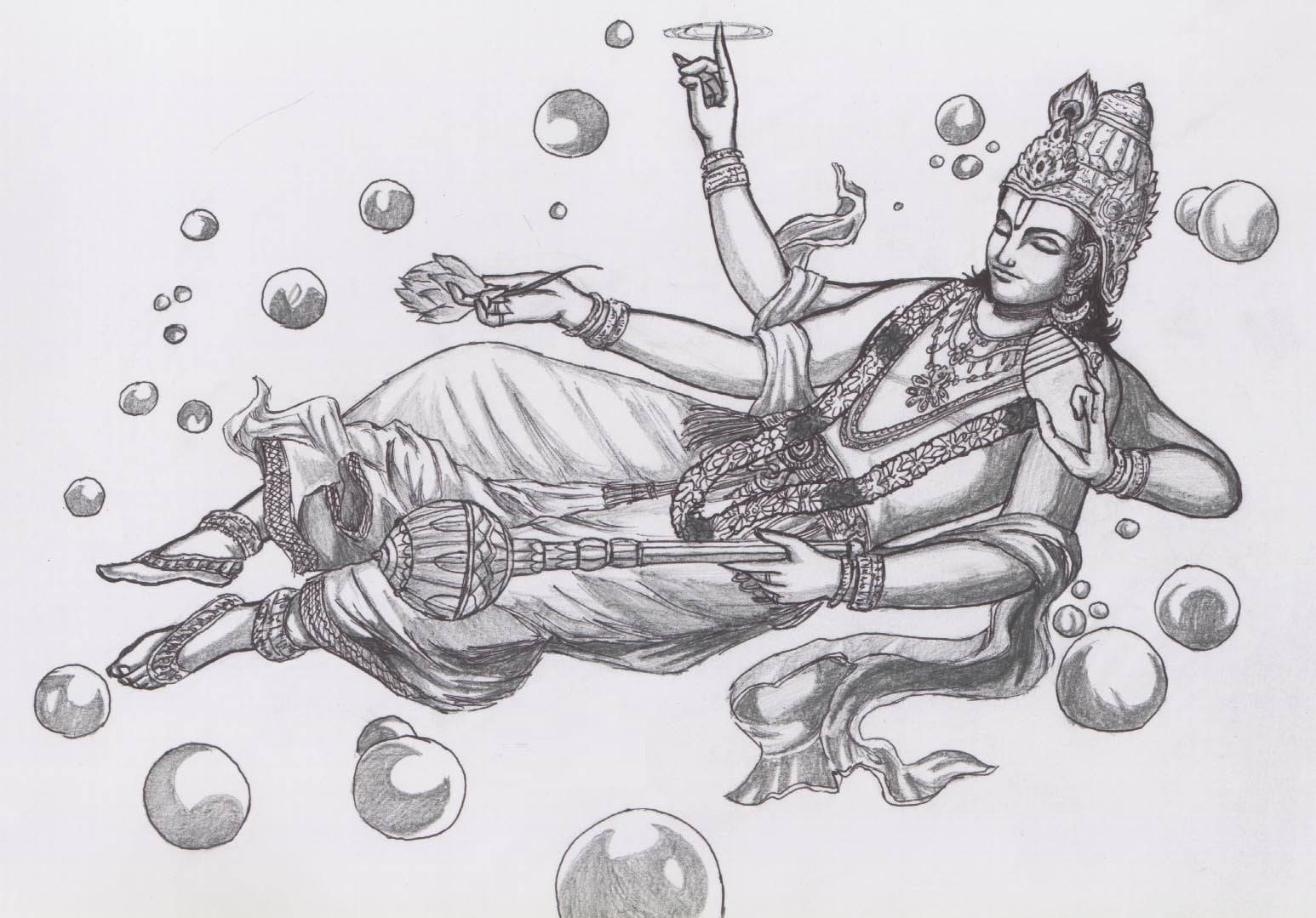 Lord Vishnu Black And White Sketch Background