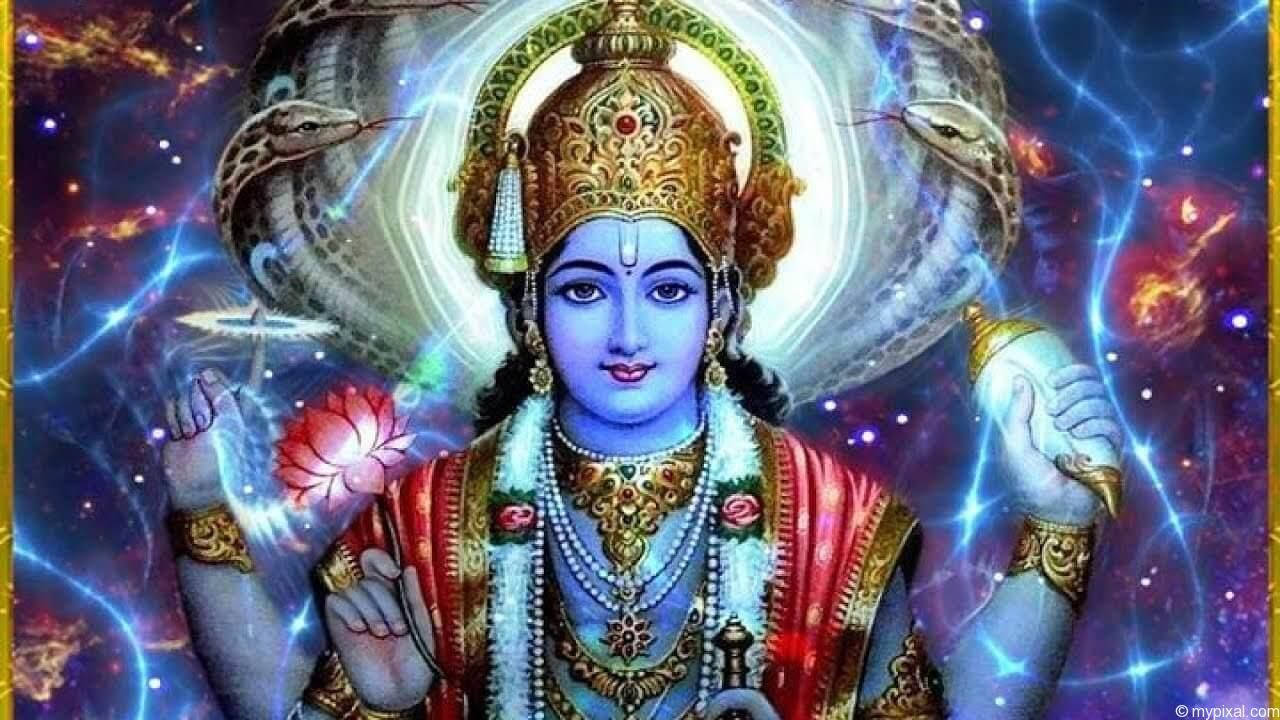 Lord Vishnu In Galactic Background
