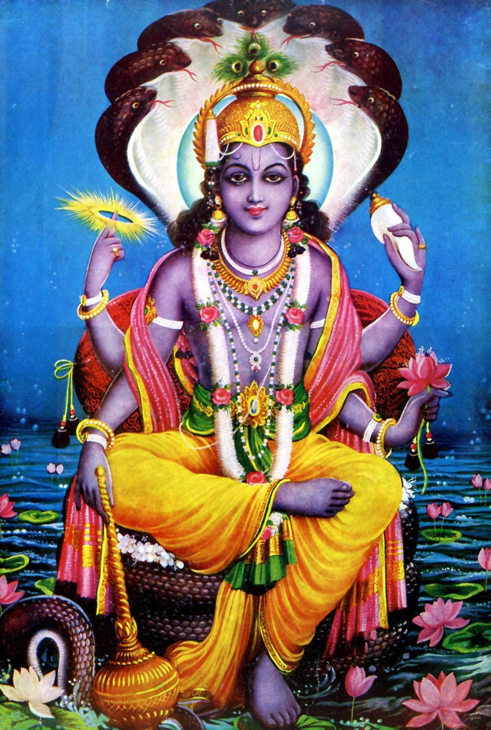 Lord Vishnu Sitting Serpents Chair Background