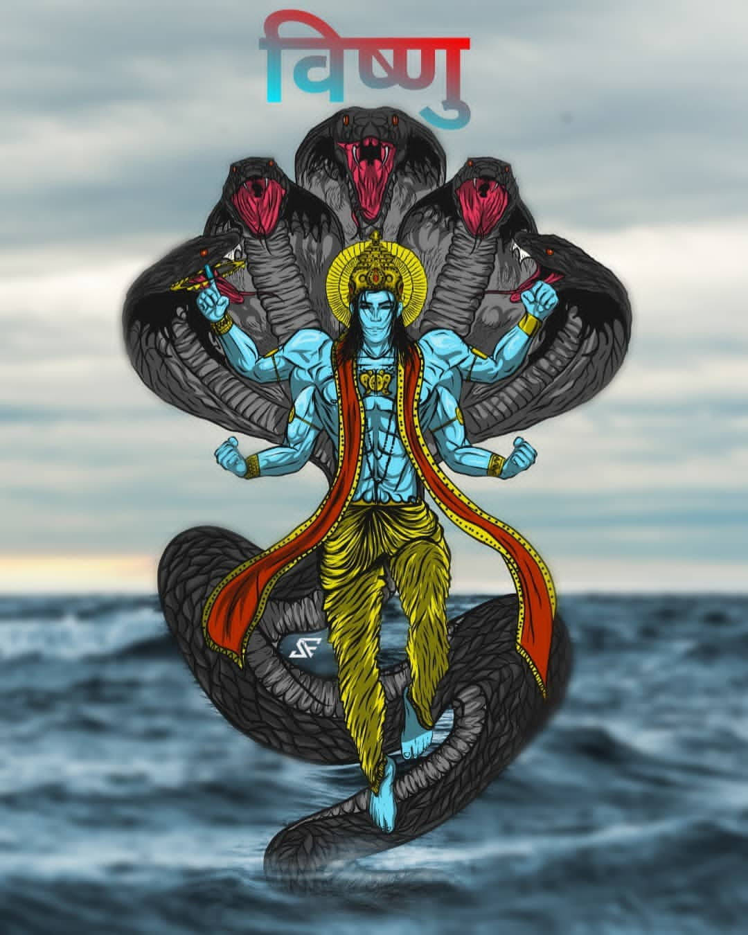 Lord Vishnu With Cobra Background Background