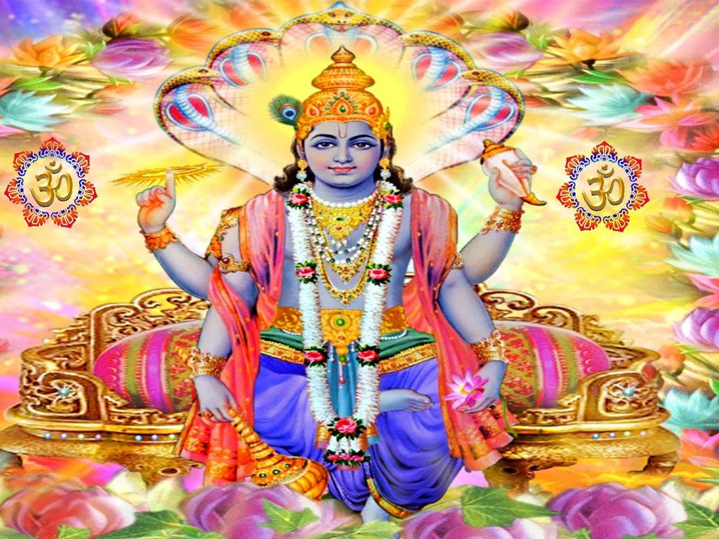Lord Vishnu With Flowers