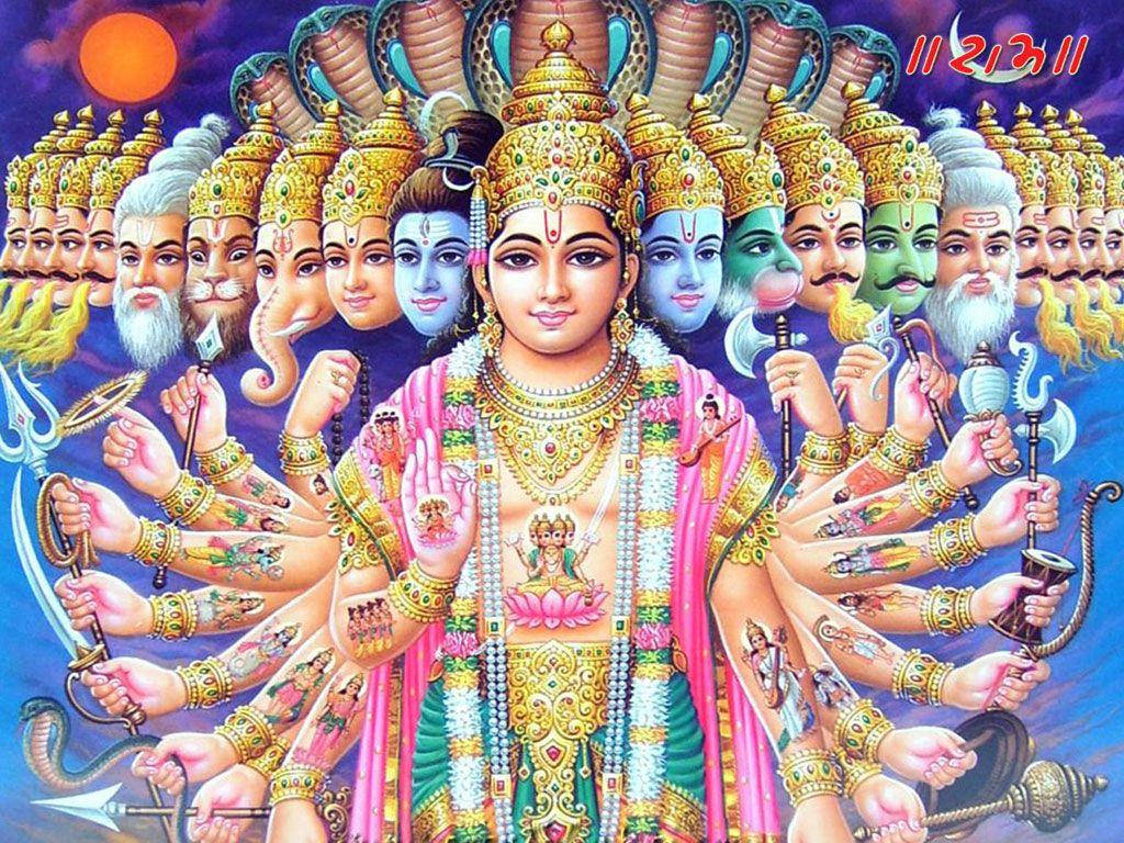 Lord Vishnu With Many Faces And Hands