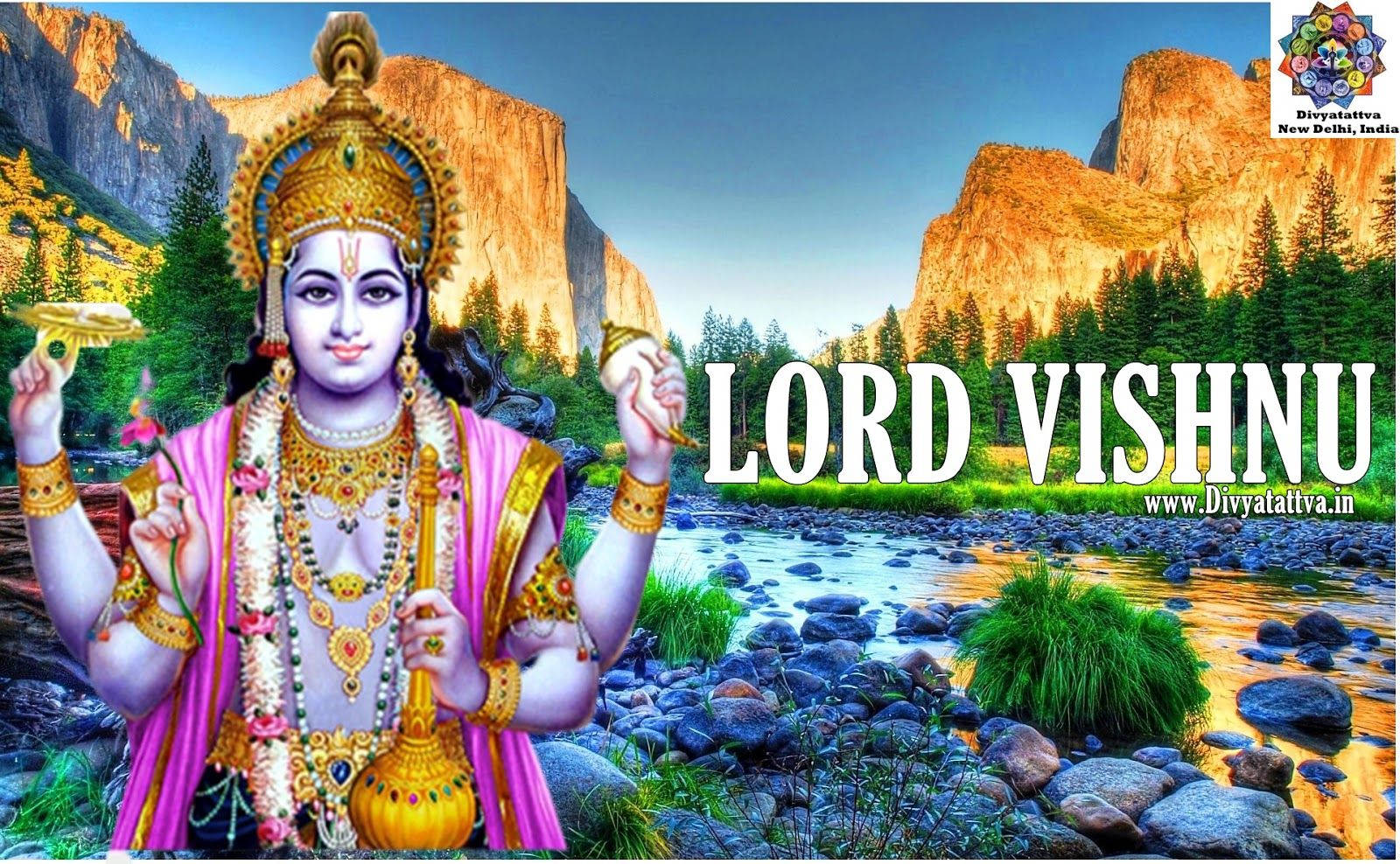 Lord Vishnu With Mountain Background