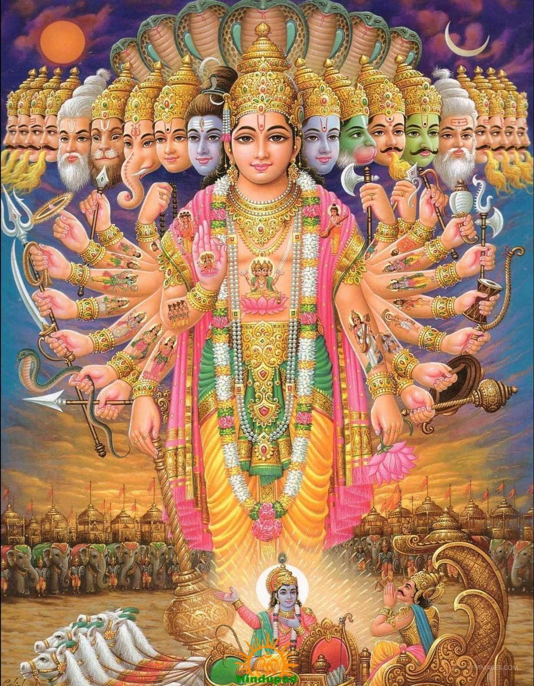 Lord Vishnu With Multiple Faces And Hands Background
