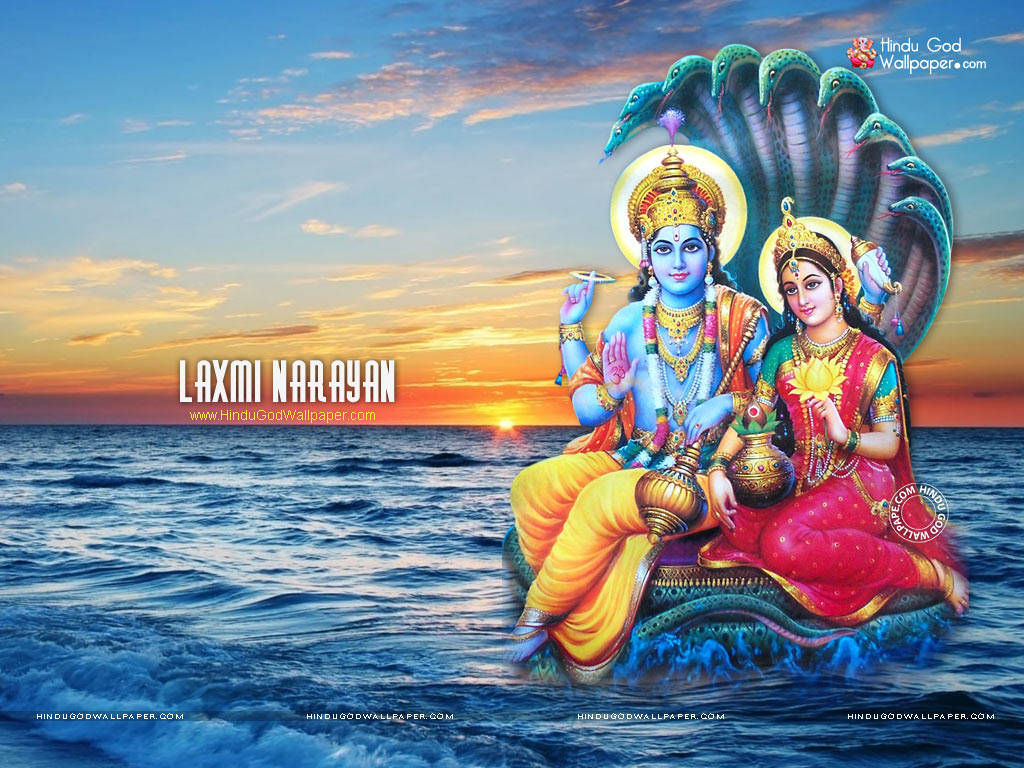 Lord Vishnu With Wife Lakshmi Background
