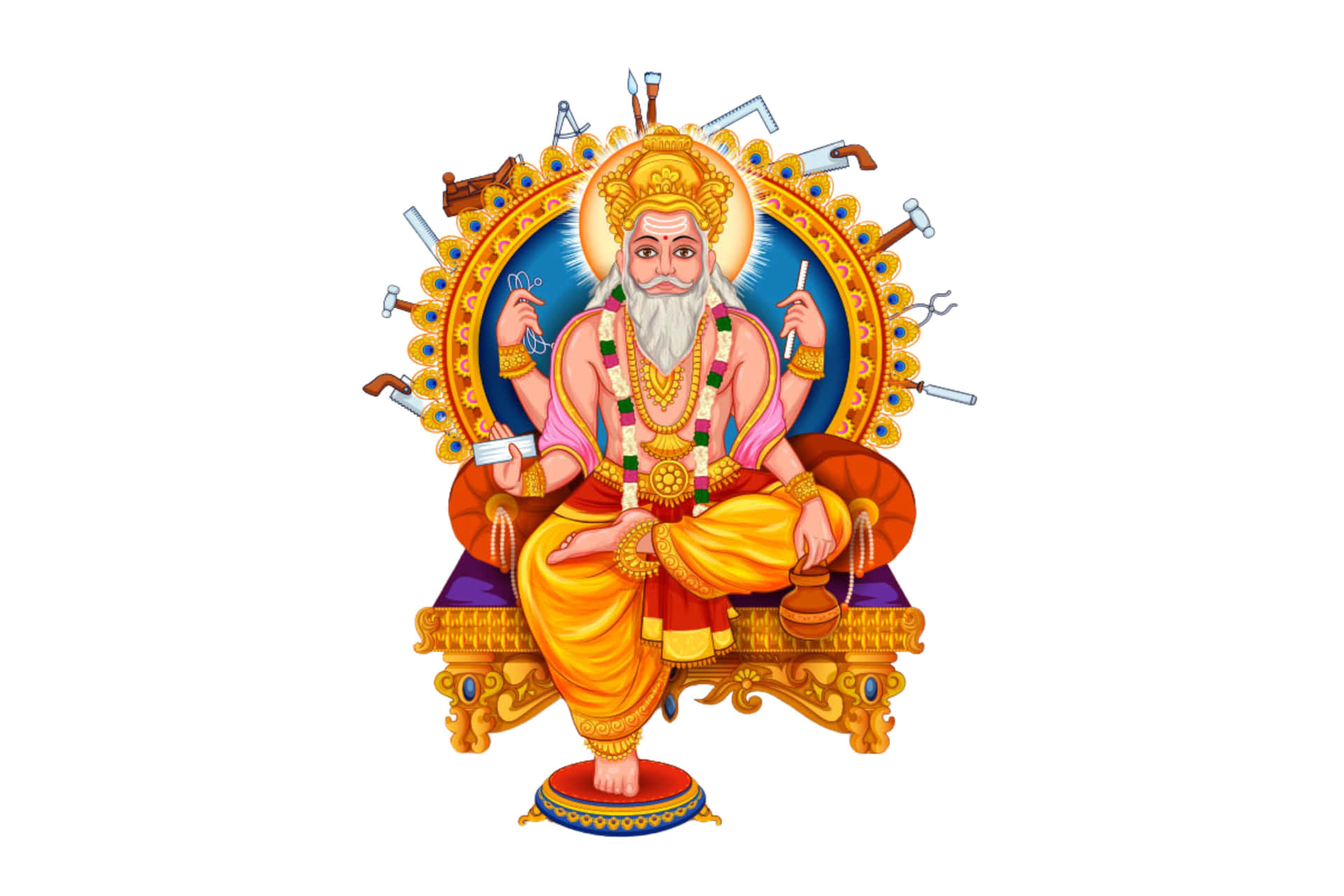 Lord Vishwakarma Seatedon Throne