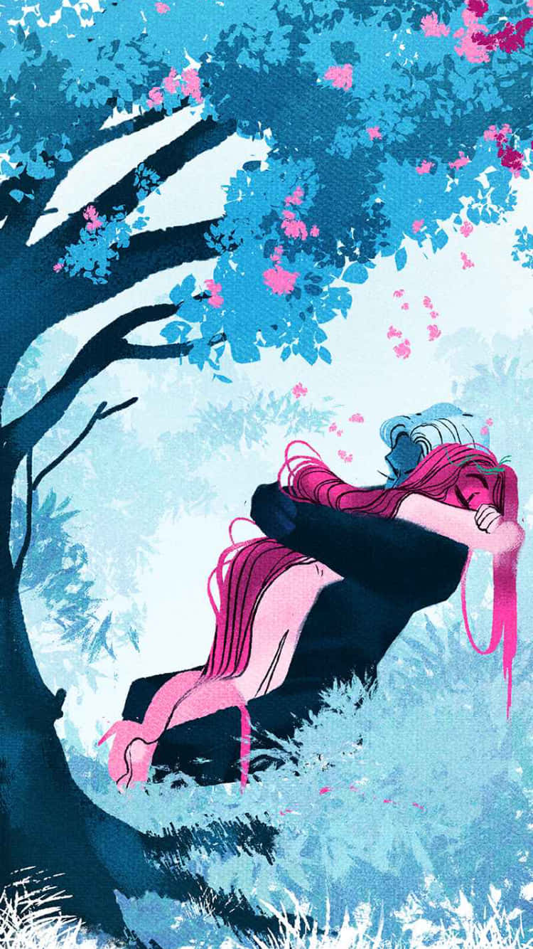 Lore Olympus Webtoon Hugging Under Tree Background