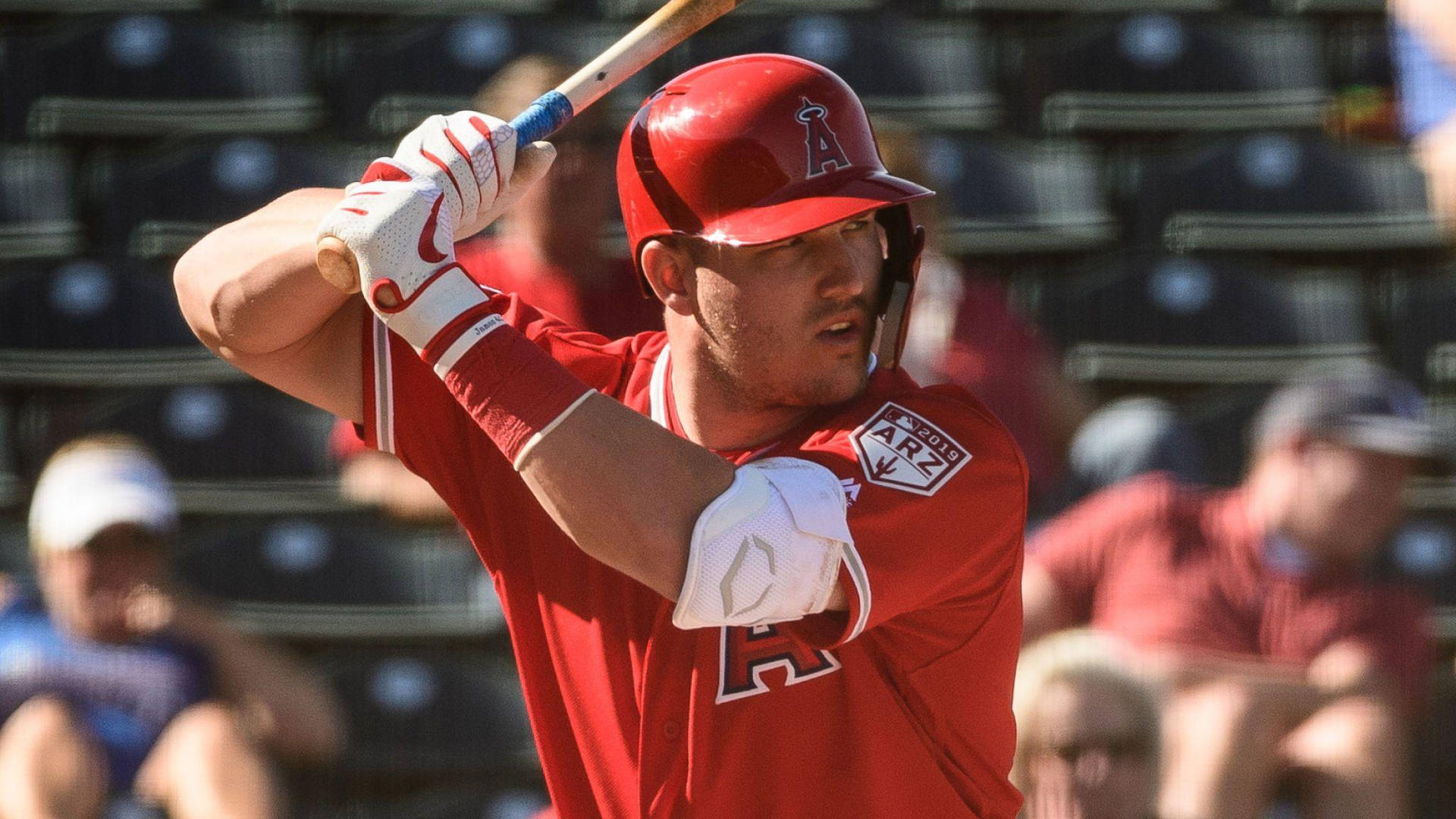 Los Angeles Angels Mike Trout Holding Bat