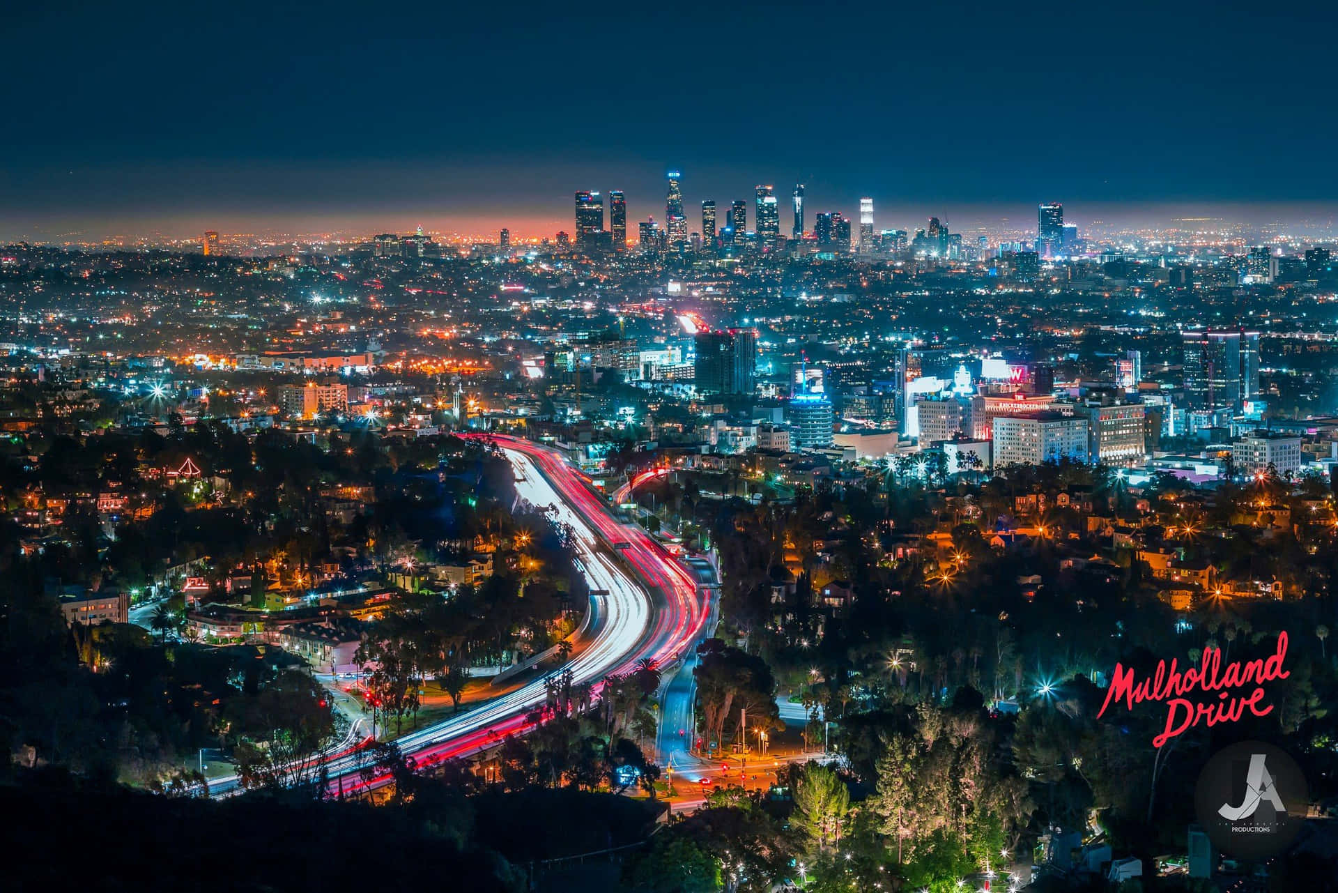 Los Angeles Night Road Skyline Background