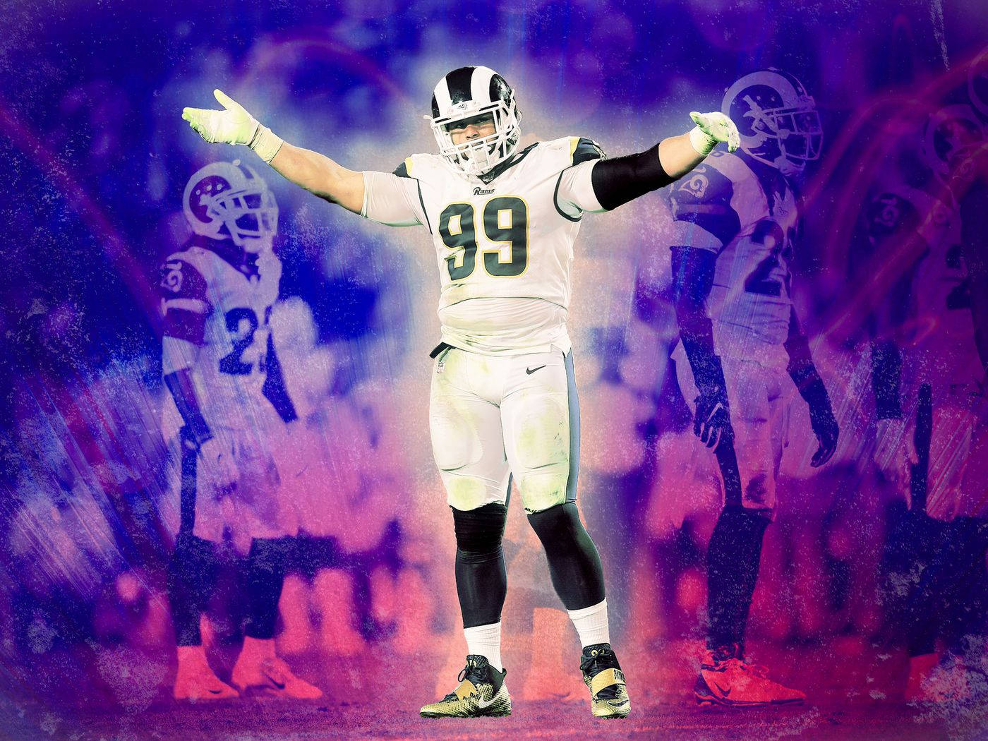 Los Angeles Rams Aaron Donald White Jersey Digital Painting Background
