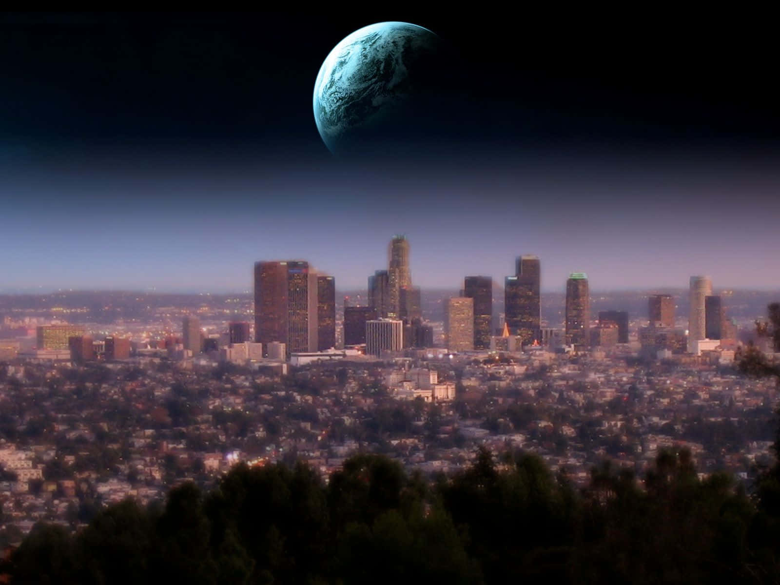 Los Angeles Skyline With A Moon