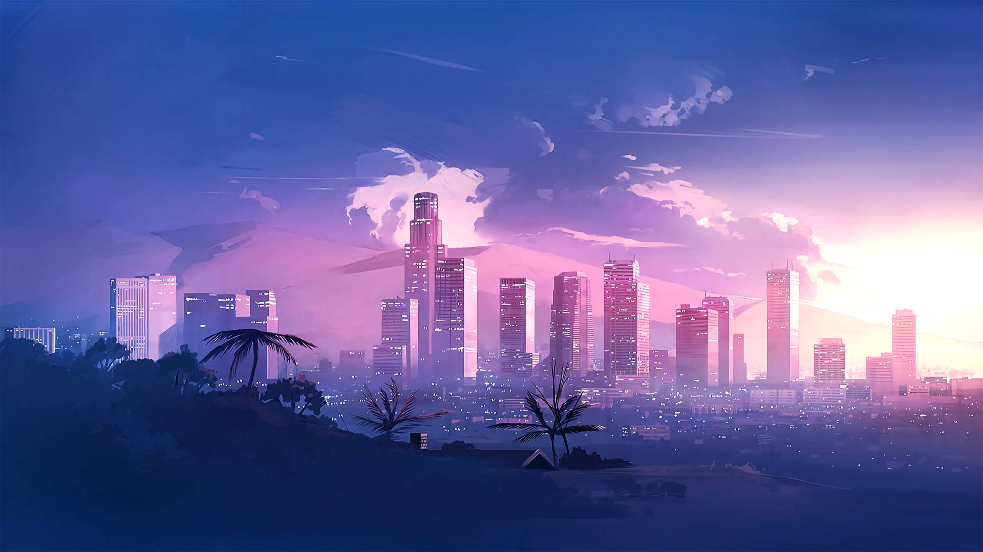 Los Angeles Sunset Digital Art Background