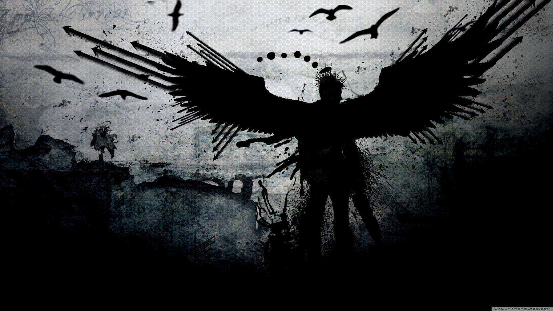 Lost Man With Wings Dark Anime Background