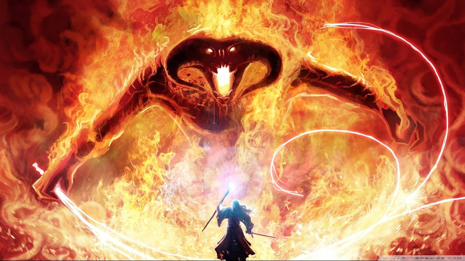 Lotr Fiery Durin's Bane Balrog Background